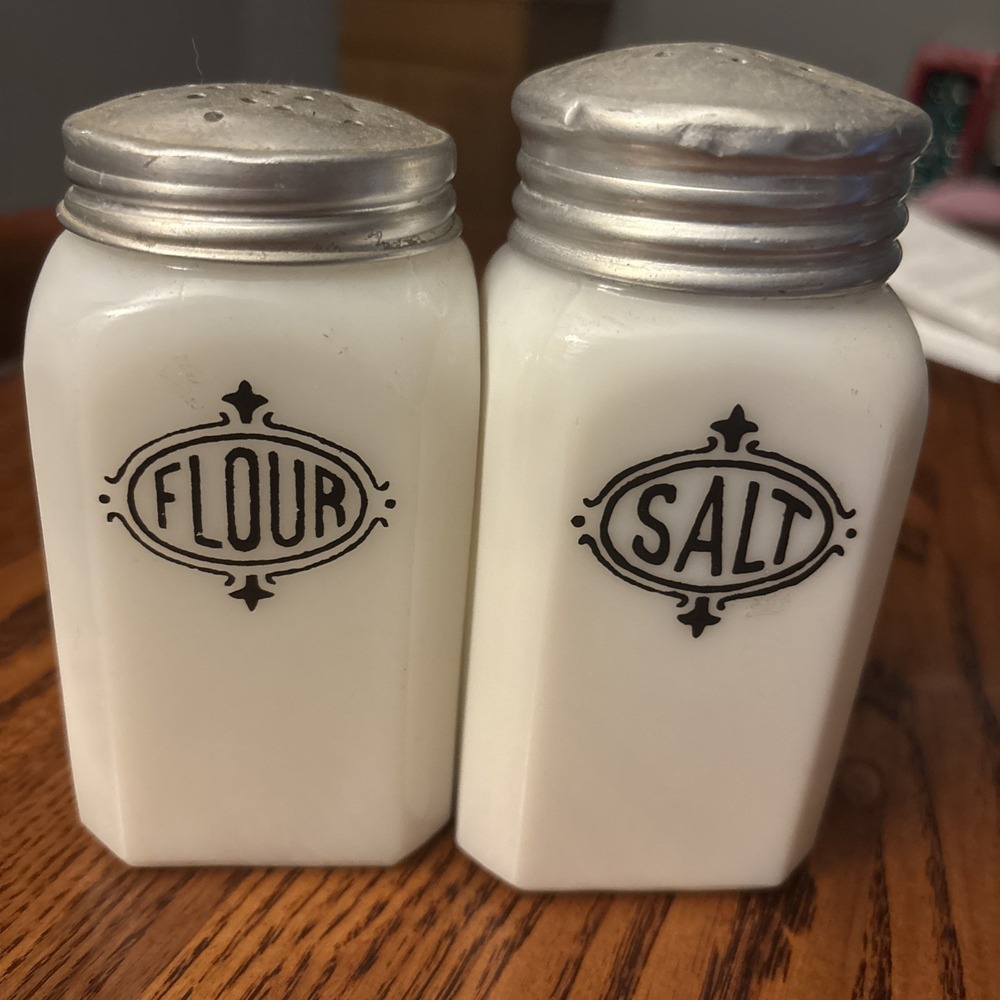 Vintage McKee White Milk Glass Salt & Flour Shaker Set of 2 Roman Arch Design